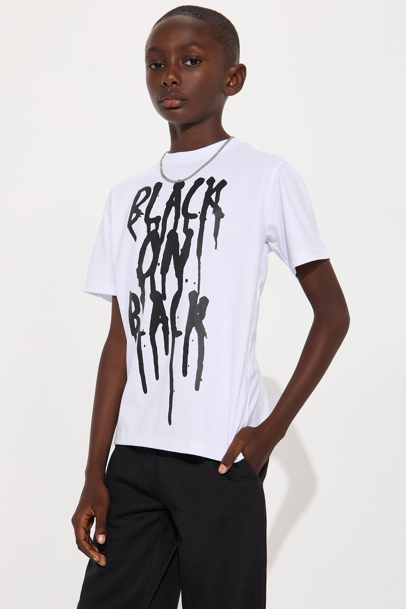 Mini Black On Black T-Shirt And Fleece Pant Set - White/Black