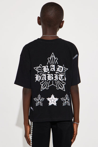 Mini Stars Align Front/Back T-Shirt - Black