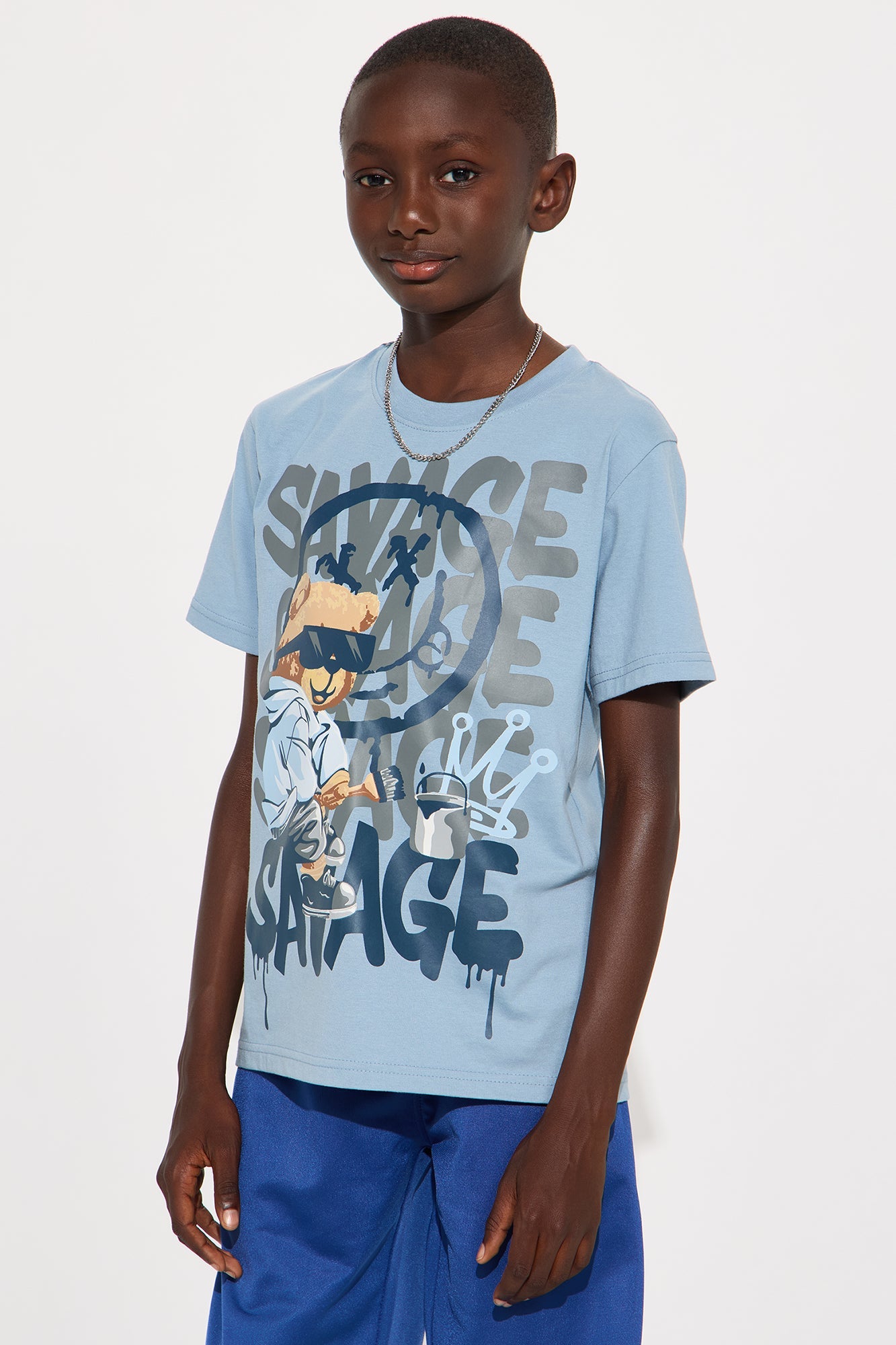 Mini Savage Teddy T-Shirt And Pant Set - Blue