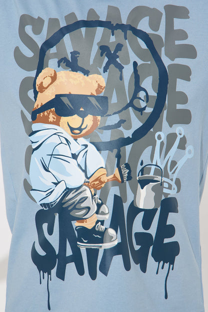 Mini Savage Teddy T-Shirt And Pant Set - Blue