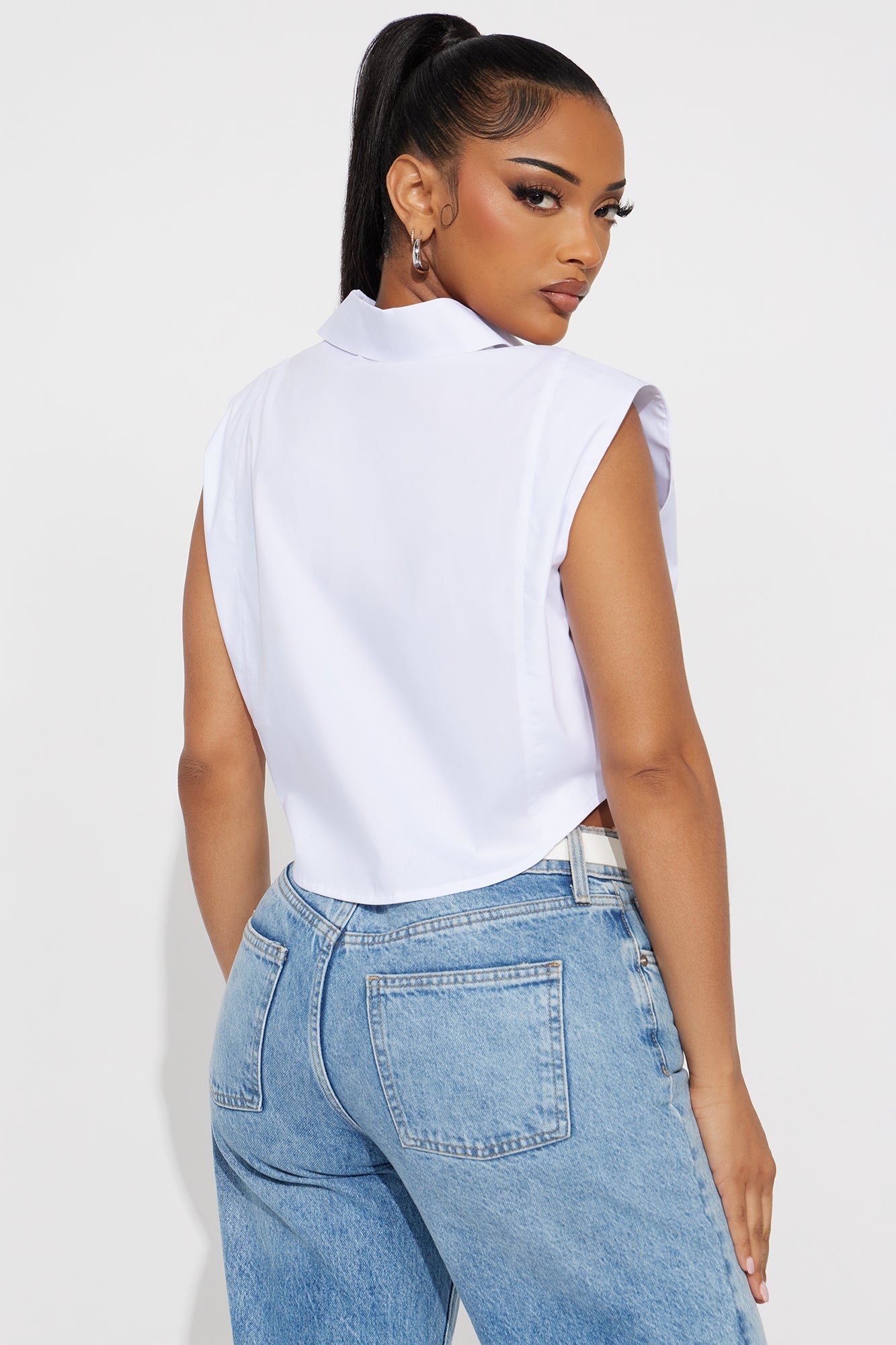 Dream Of Me Lace Up Poplin Top - White