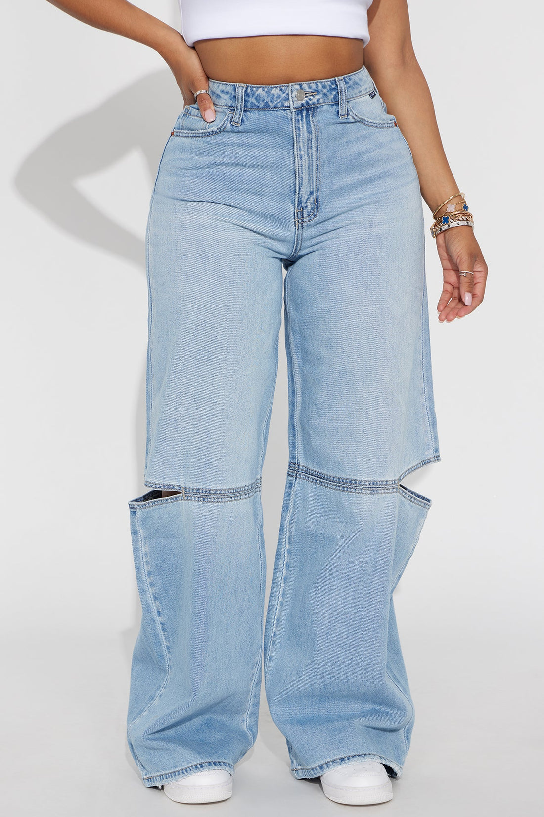 Hollywood Hills Cut Out Wide Leg Jeans - Light Wash