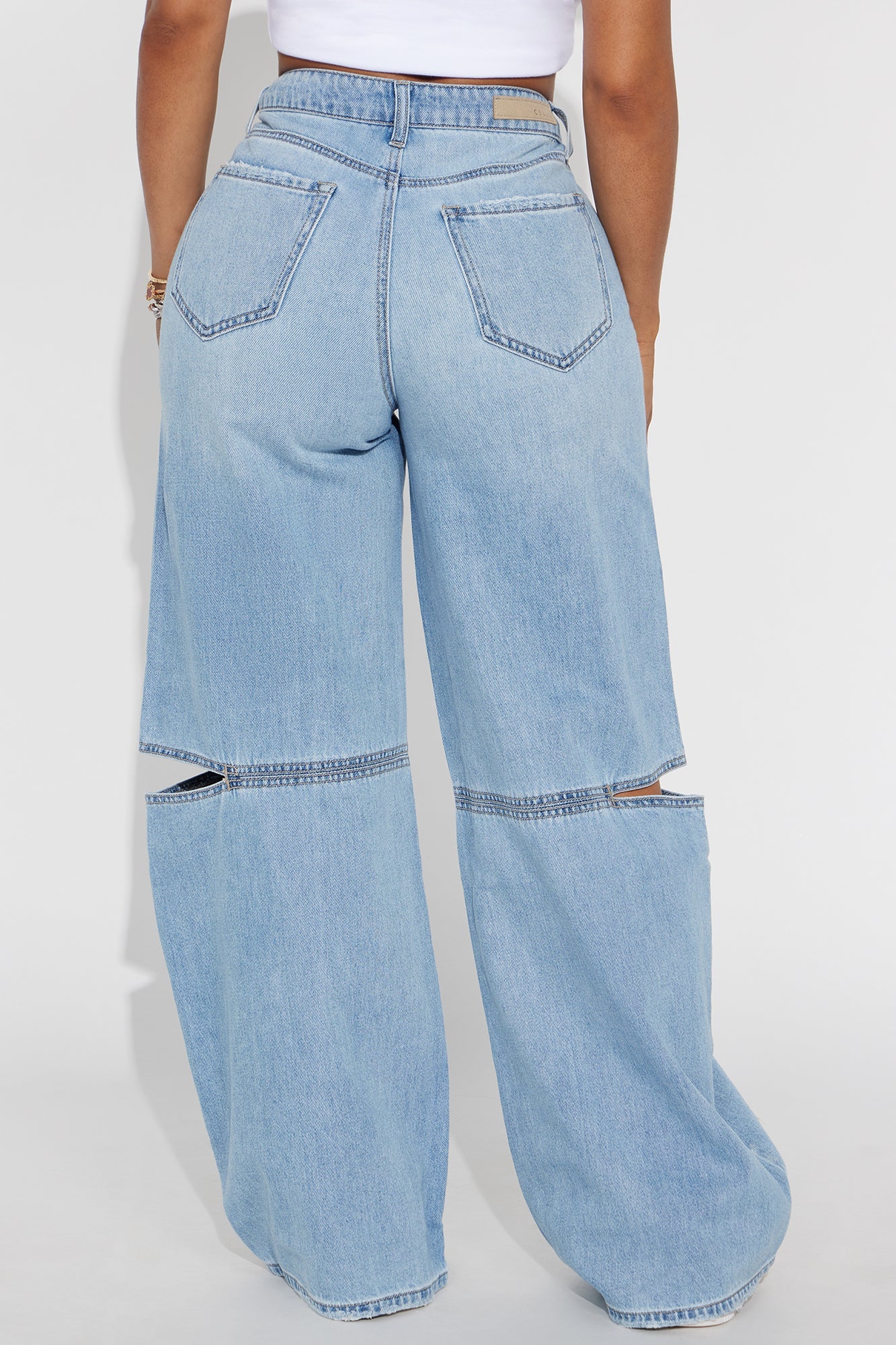 Hollywood Hills Cut Out Wide Leg Jeans - Light Wash