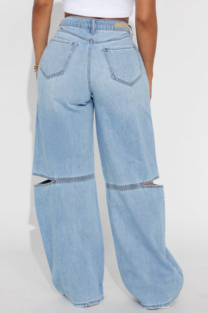 Hollywood Hills Cut Out Wide Leg Jeans - Light Wash