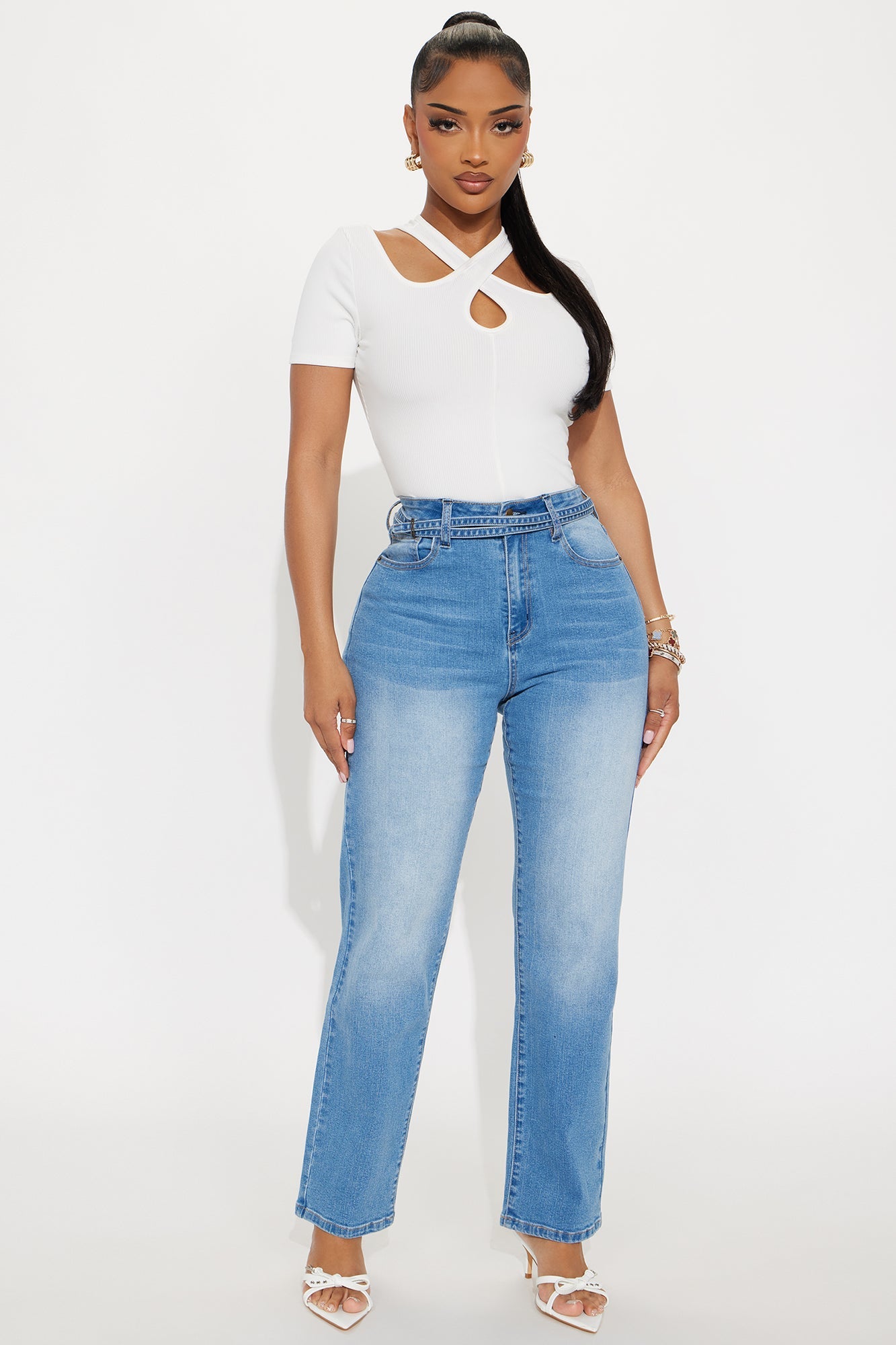 Chita Ribbed Short Sleeve Top - White