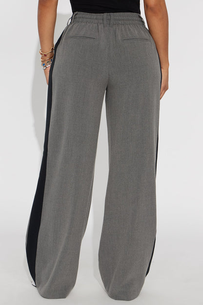 On Track Wide Leg Woven Side Stripe Pants - Charcoal