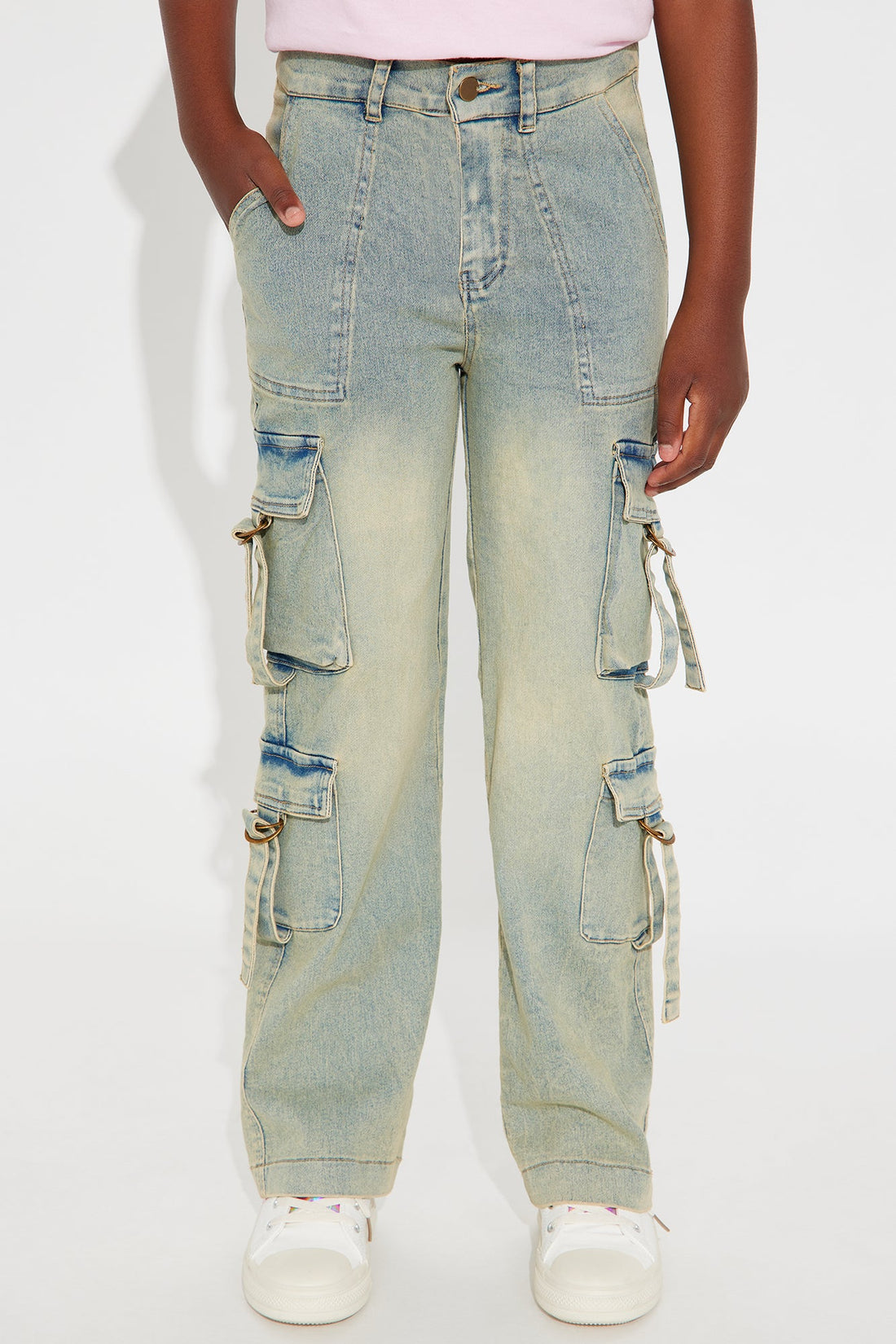 Mini Jess Dip Dyed Wide Leg Cargo Jean - Medium Wash