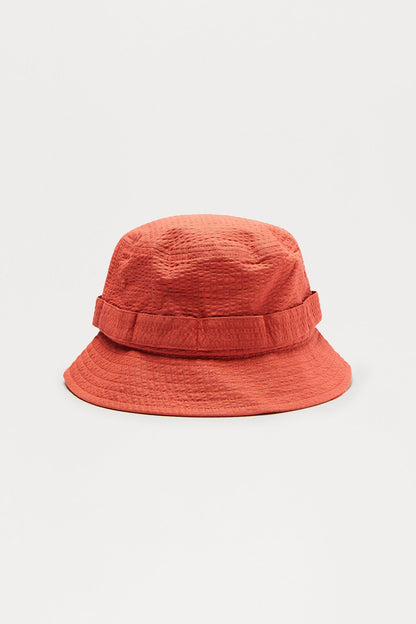 Seersucker Utility Flat Top Bucket Hat - Rust