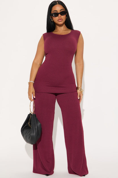 Amaya Ribbed Pant Set - Wine