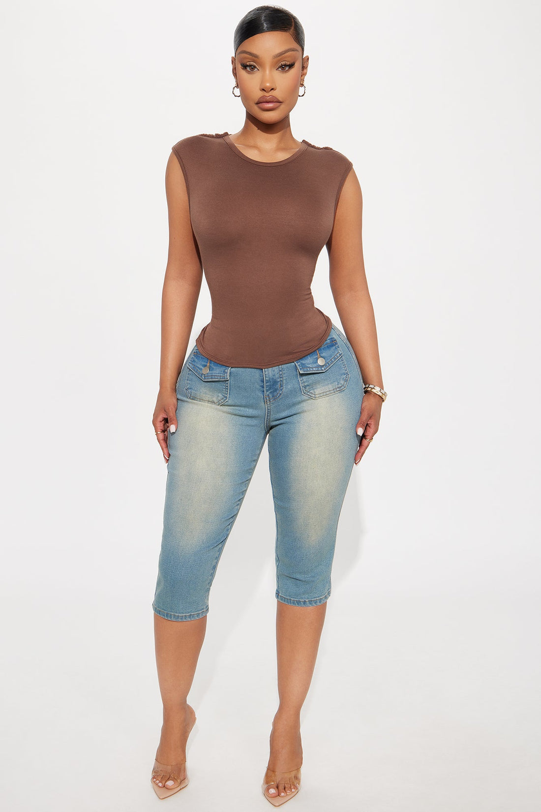 Itzel High Neck Cut Out Top - Chocolate