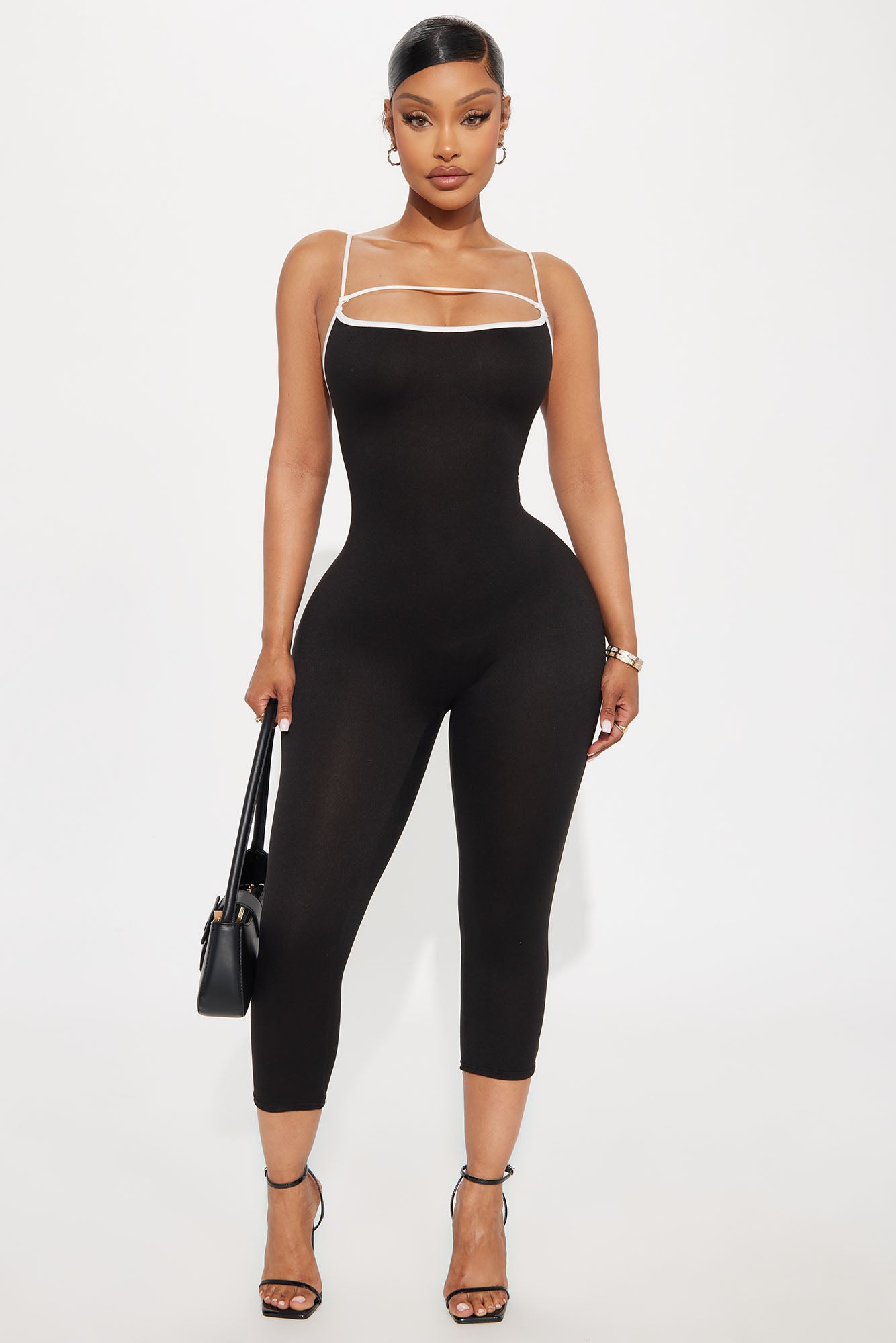Irene Backless Capri Jumpsuit - Black/White