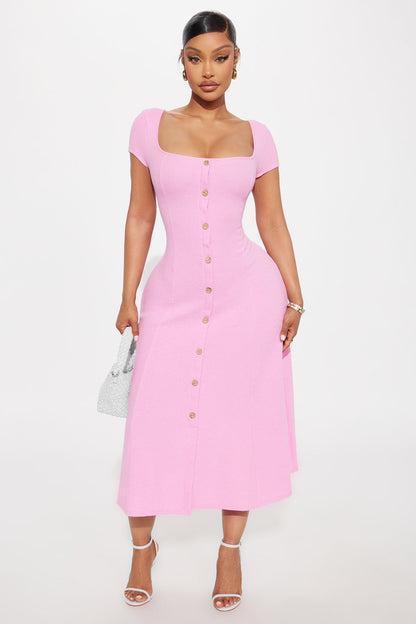 Just A Moment Scoop Neck Midi Dress - Pink