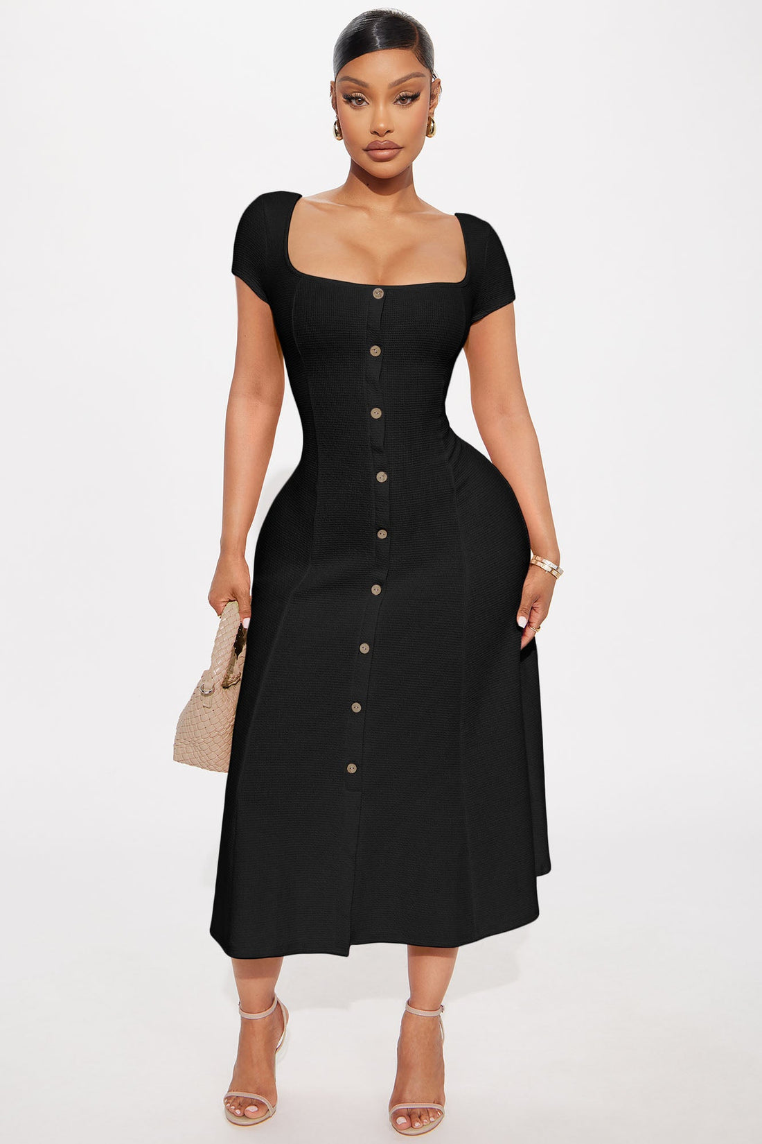 Just A Moment Scoop Neck Midi Dress - Black