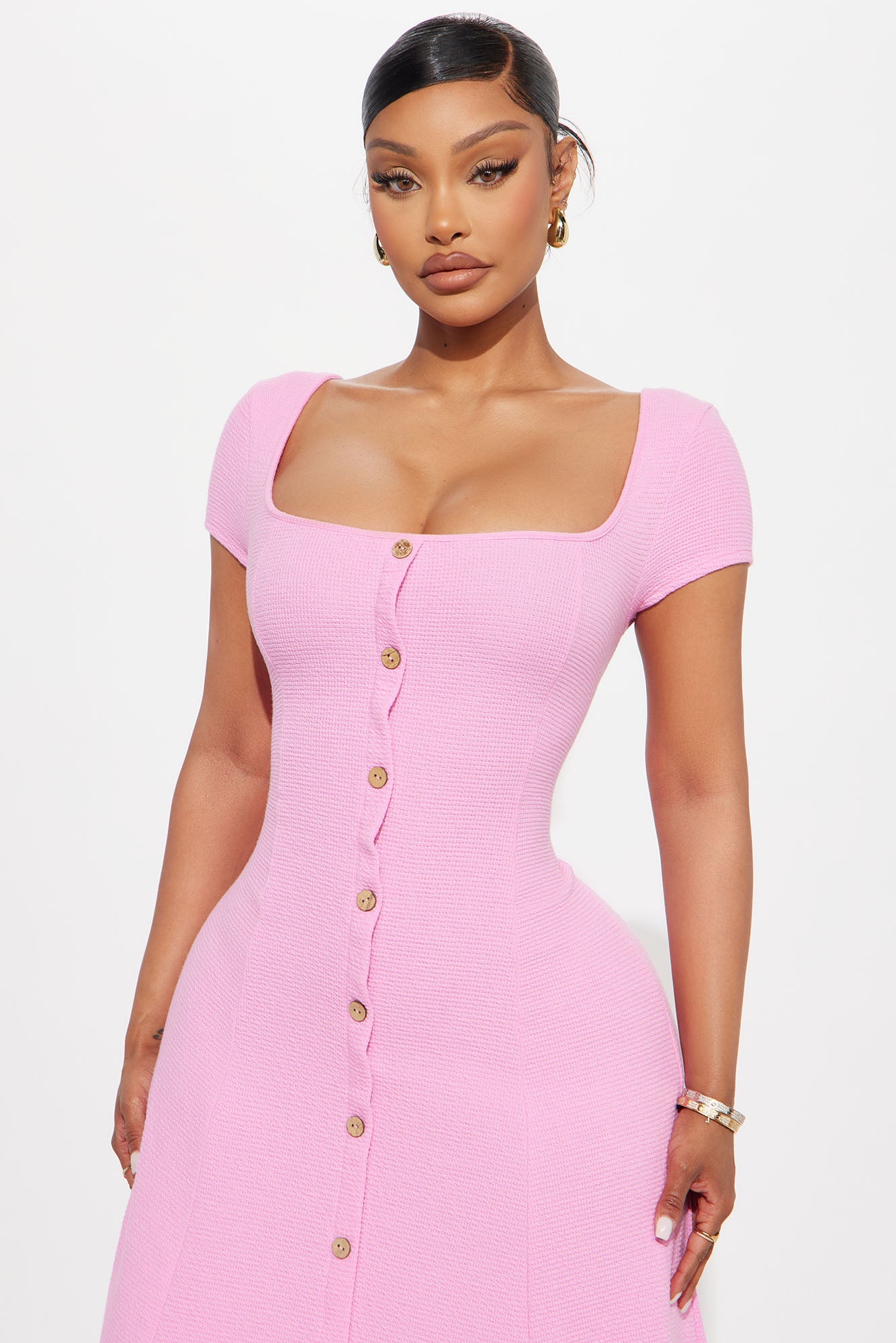 Just A Moment Scoop Neck Midi Dress - Pink