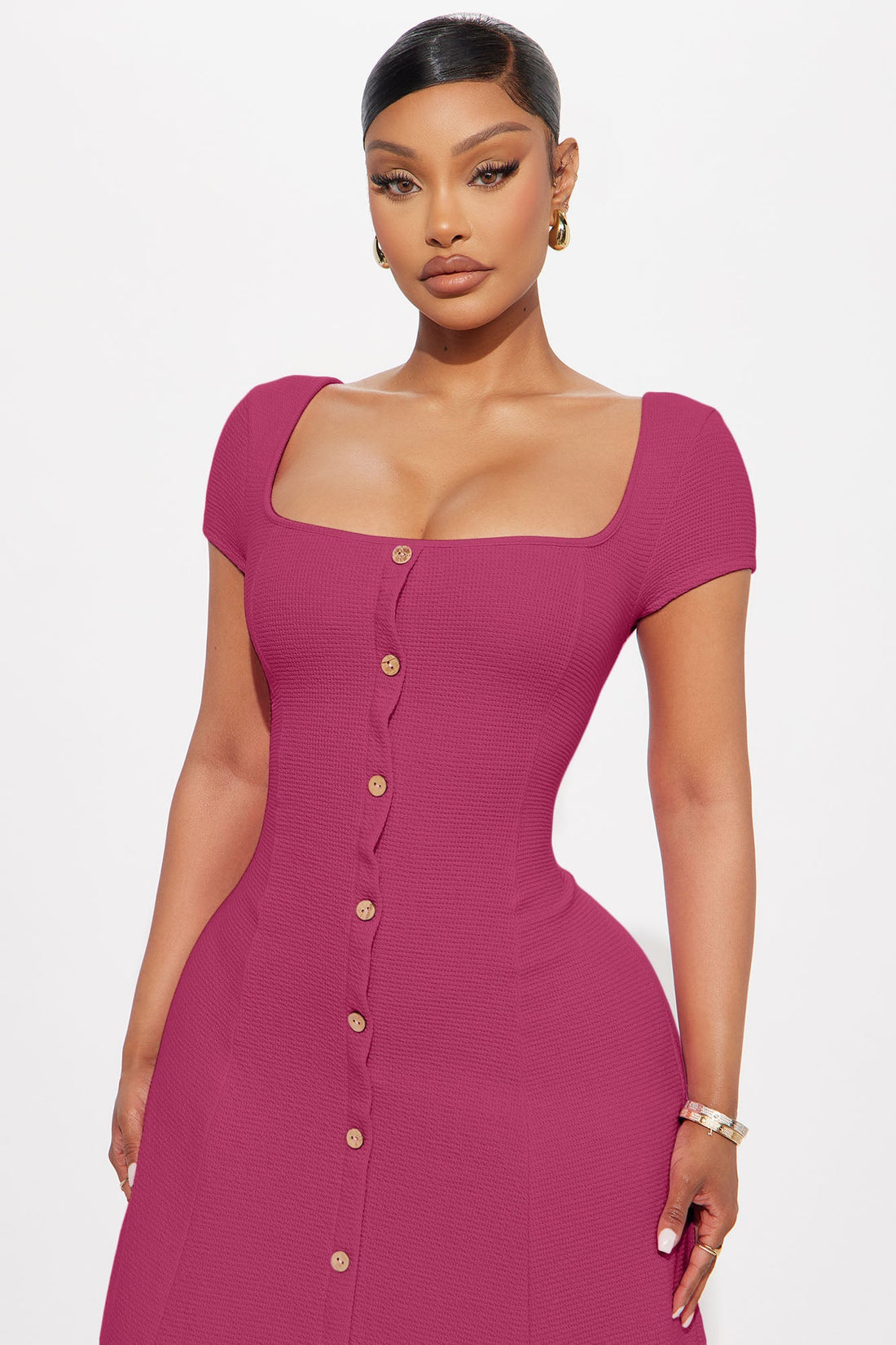Just A Moment Scoop Neck Midi Dress - Magenta