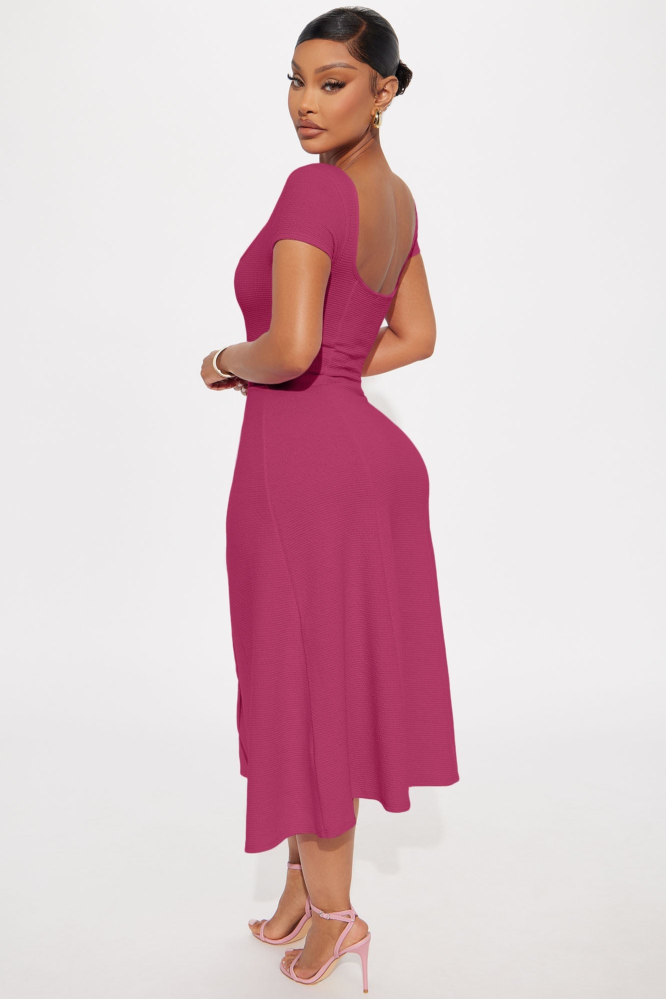 Just A Moment Scoop Neck Midi Dress - Magenta