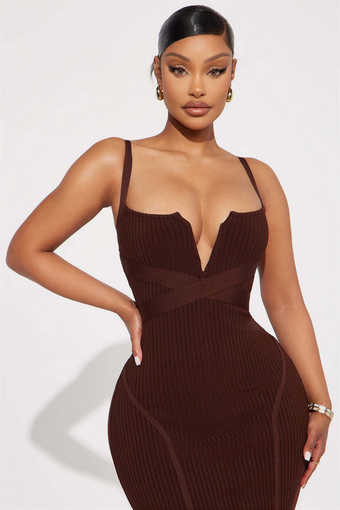 Misty Bandage Midi Dress - Chocolate