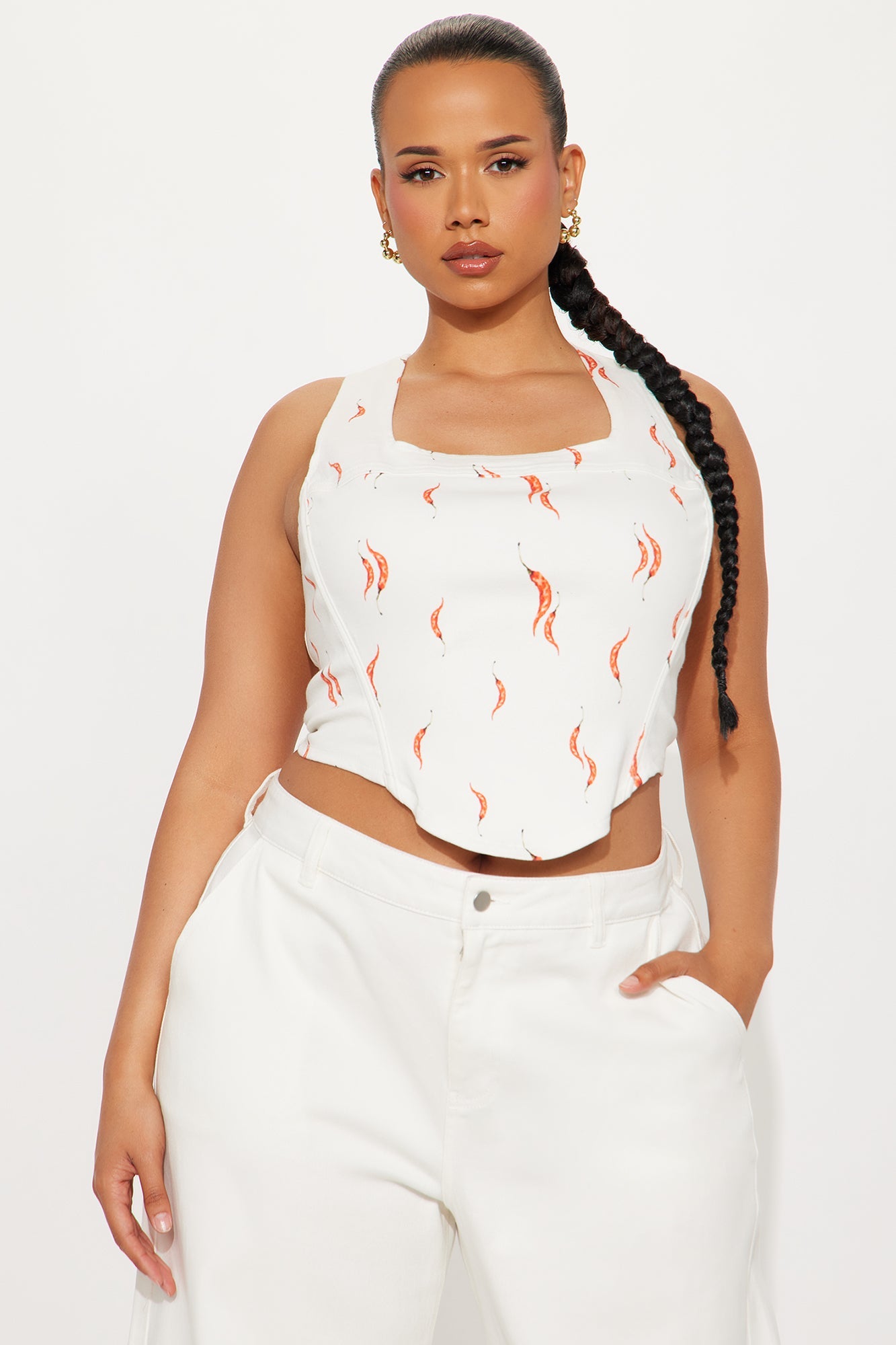 Twin Flames Chili Print Corset Top - Red/White