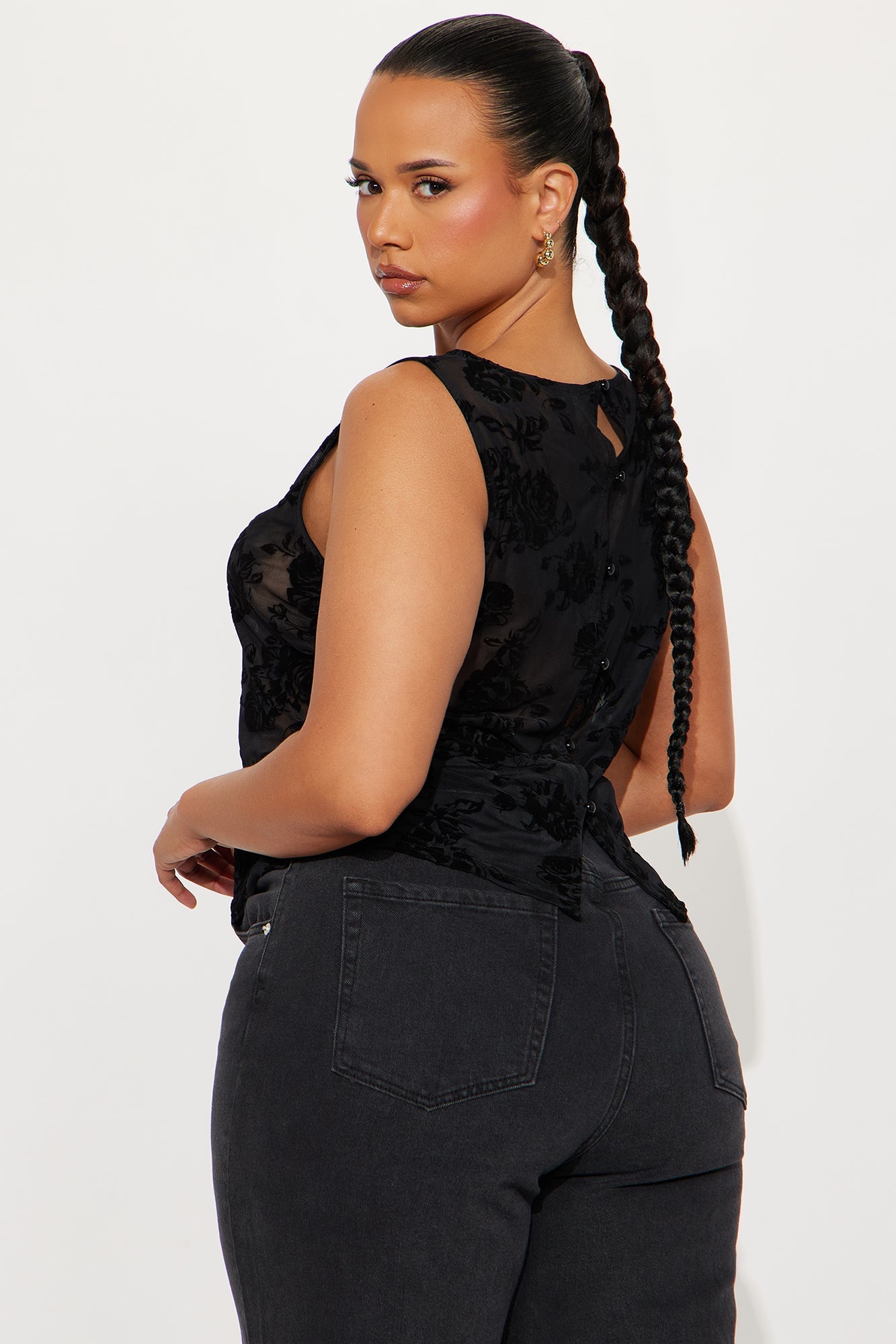 Lizette Boat Neck Mesh Top - Black