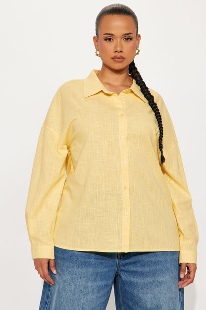 Summer Somewhere Linen Shirt - Butter Yellow