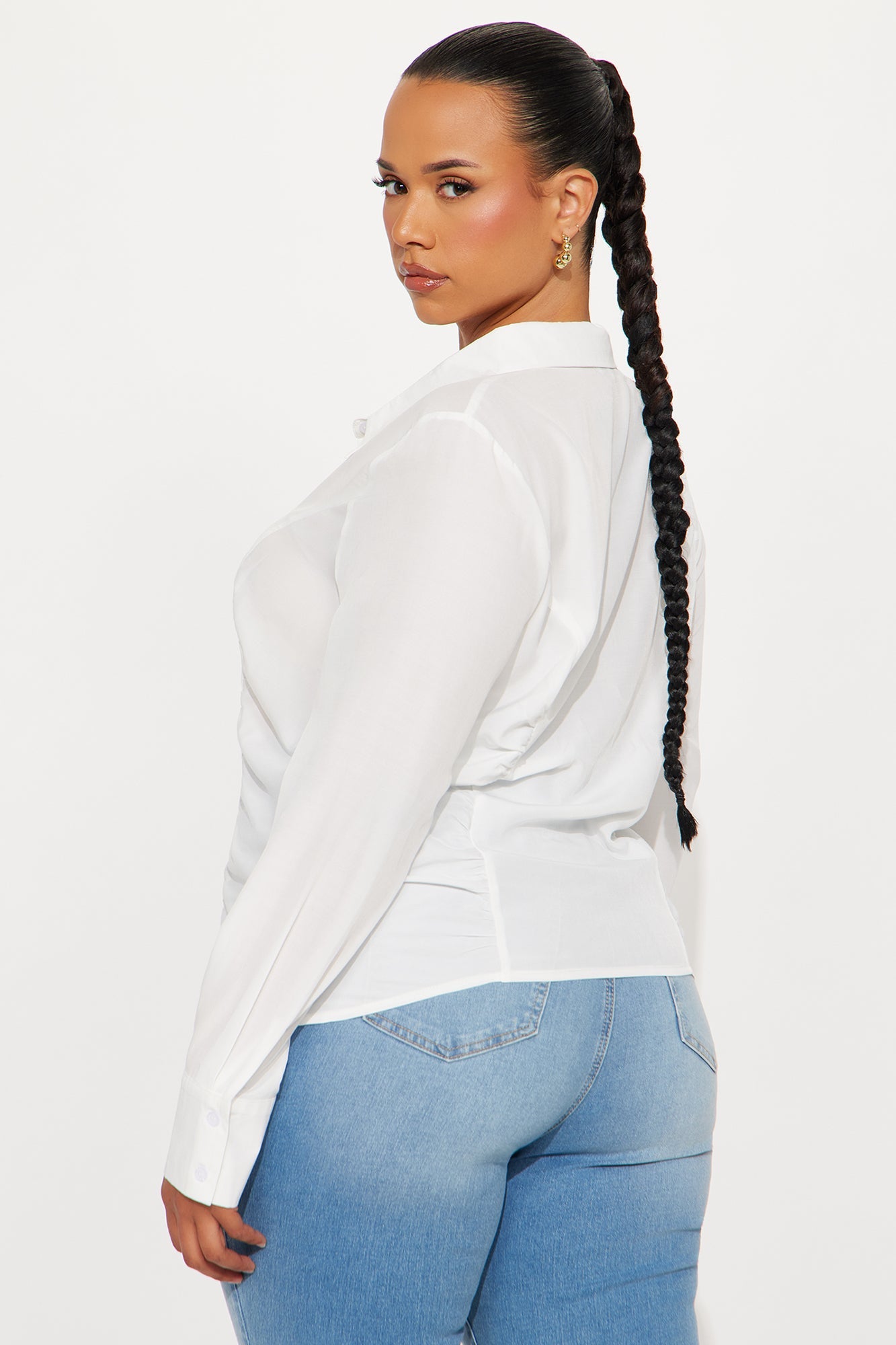 Stay Busy Ruched Challis Shirt - White