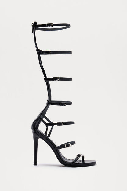 Mojito Buckle Knee High Heels - Black