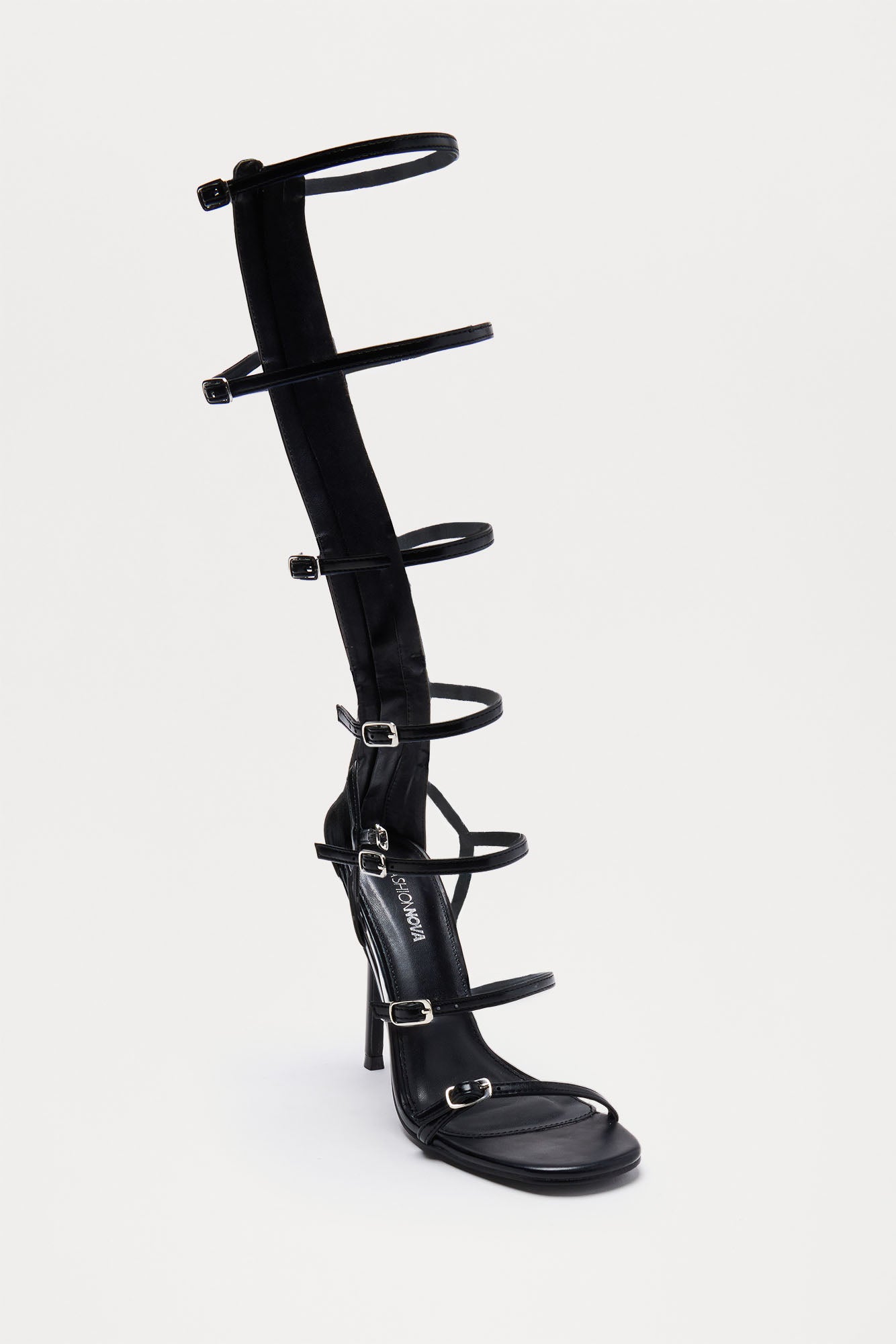 Mojito Buckle Knee High Heels - Black