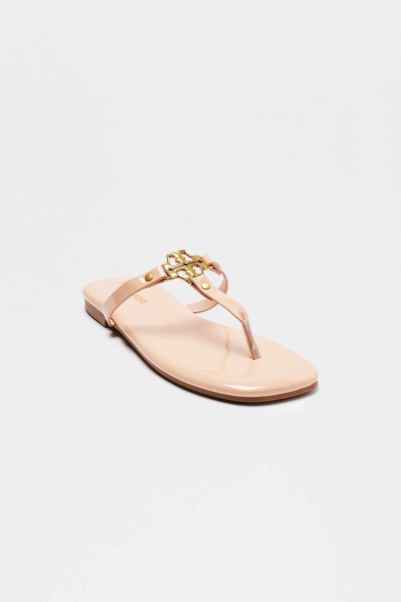 Noriella Hardware Faux Patent Flip Flops - Nude