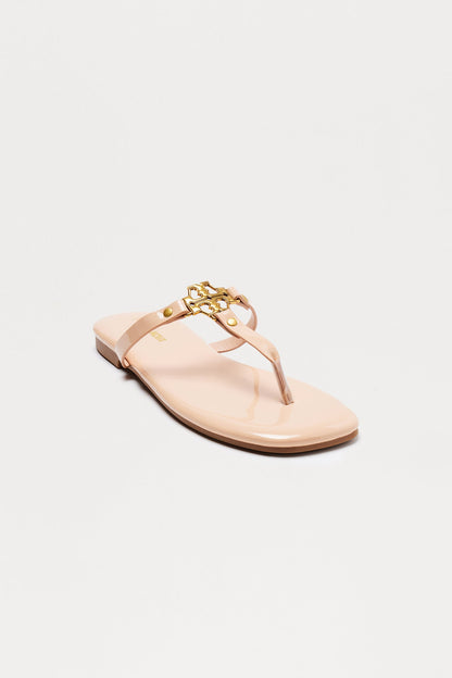 Noriella Hardware Faux Patent Flip Flops - Nude