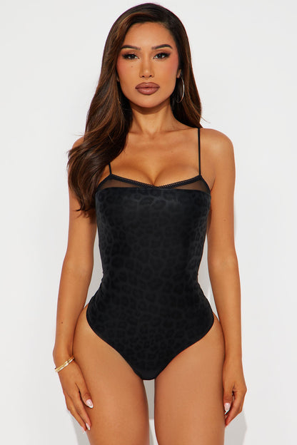Dark Escape Lace Trim Bodysuit - Black