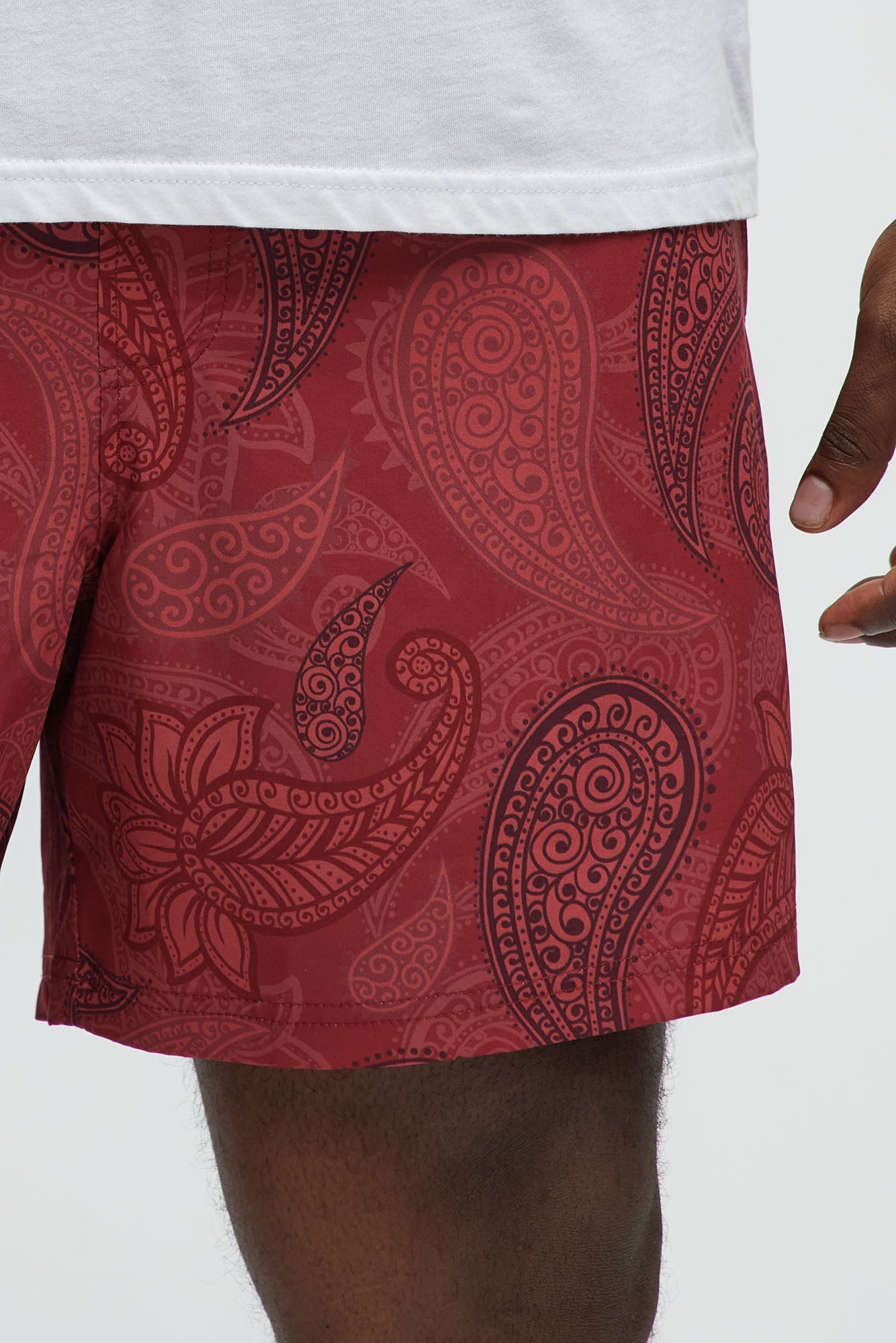 Retro Paisley Printed Swim Classic Trunk - Burgundy