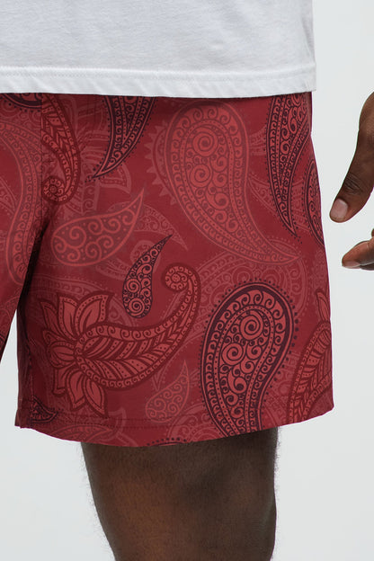 Retro Paisley Printed Swim Classic Trunk - Burgundy