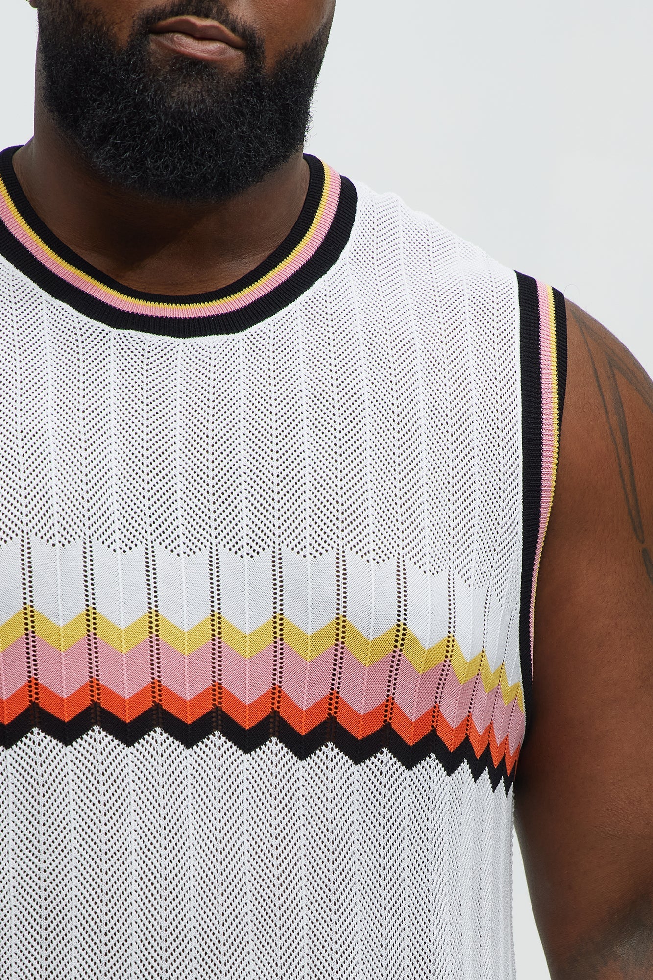 Chevron Striped Knit Muscle Tee - White/combo