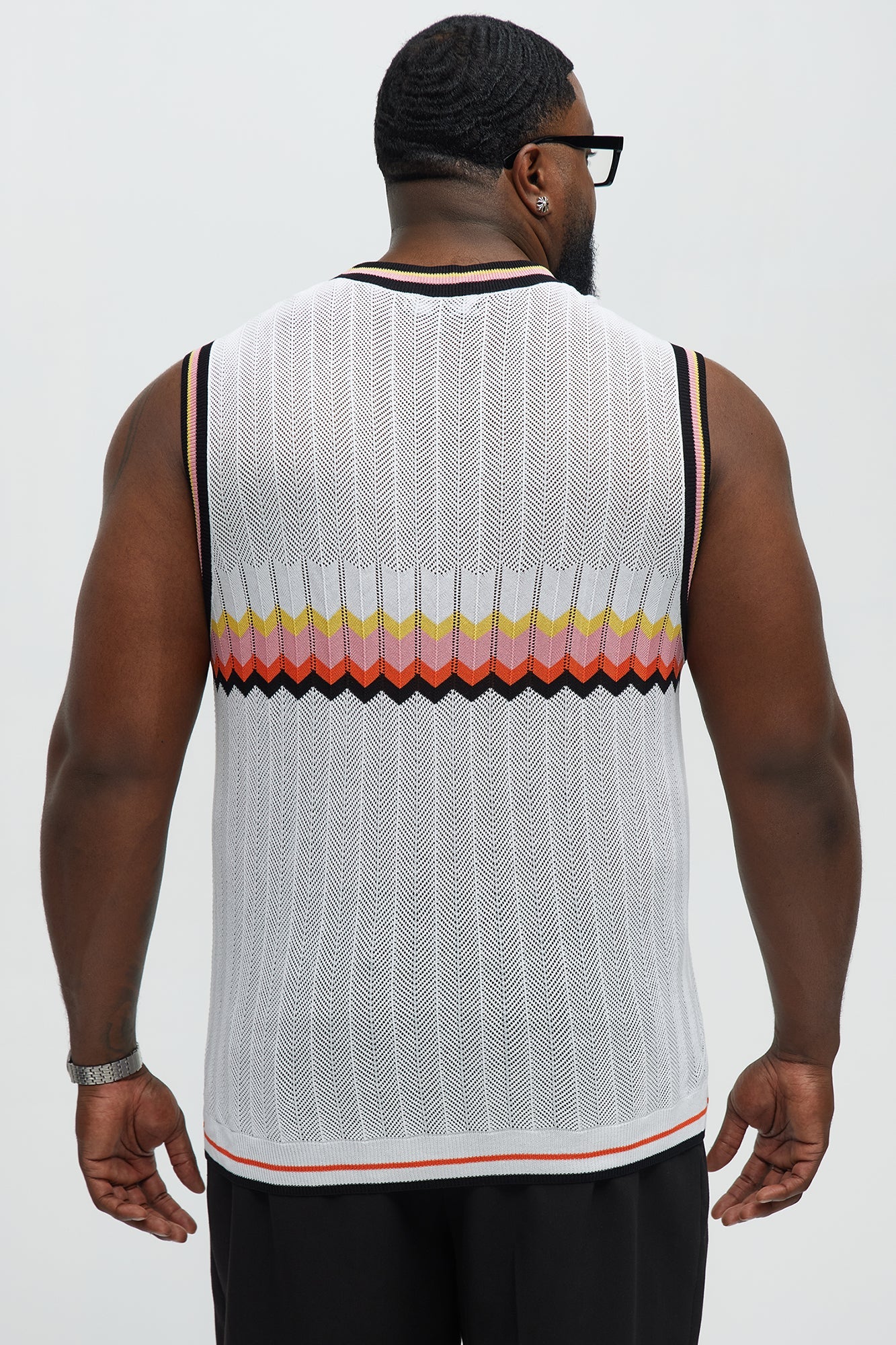 Chevron Striped Knit Muscle Tee - White/combo