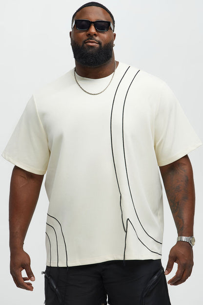 Circular Contrast Stitch Oversized Tee - Cream