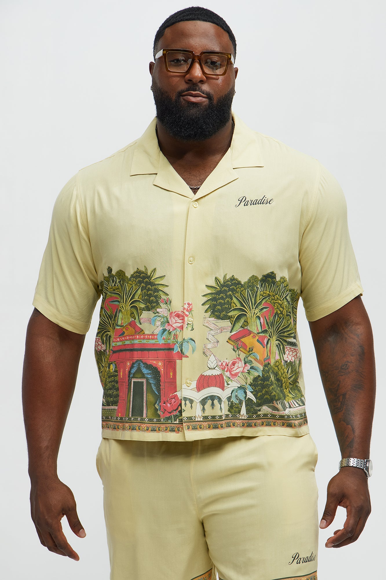 Paradise Set Short Sleeve Button Up Shirt - Lime