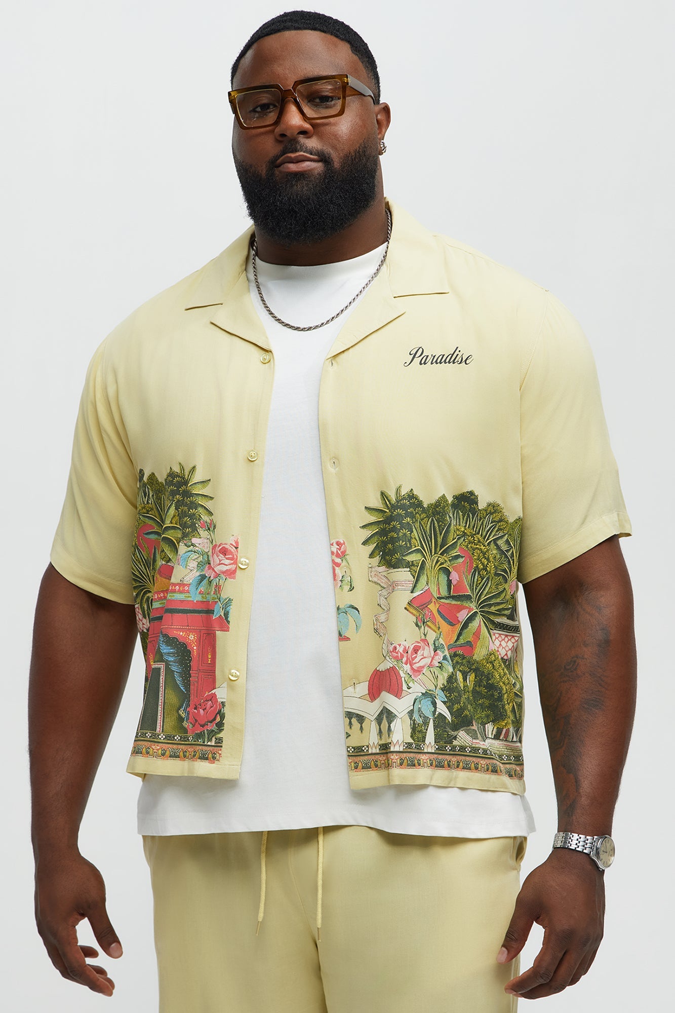 Paradise Set Short Sleeve Button Up Shirt - Lime