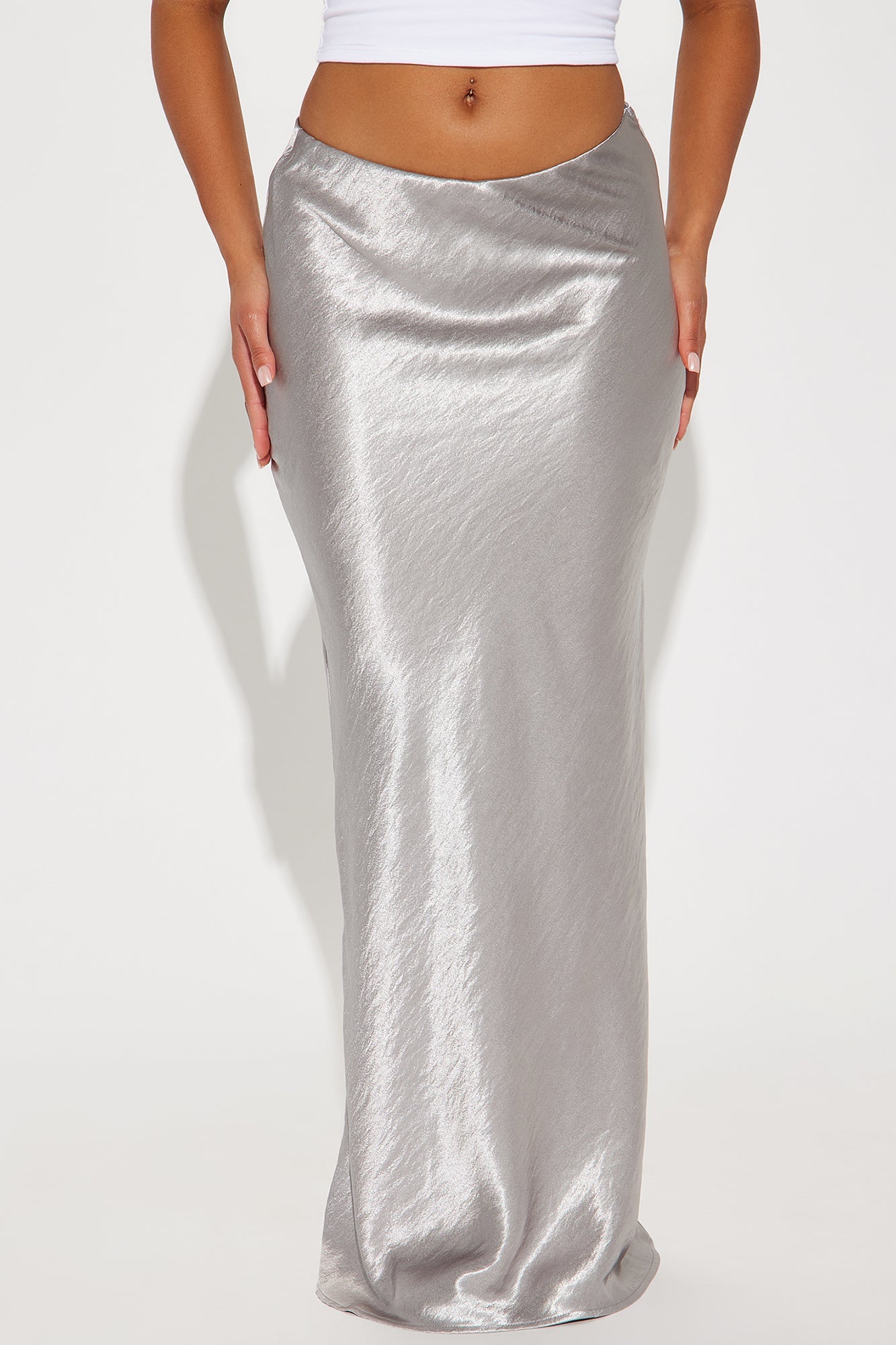 Sweet Love Satin Maxi Skirt - Grey