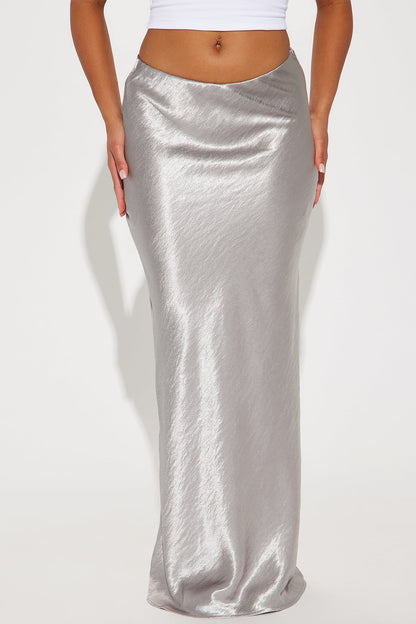 Sweet Love Satin Maxi Skirt - Grey