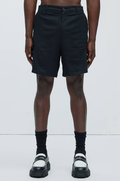 Bahamas Linen Cargo Shorts - Black