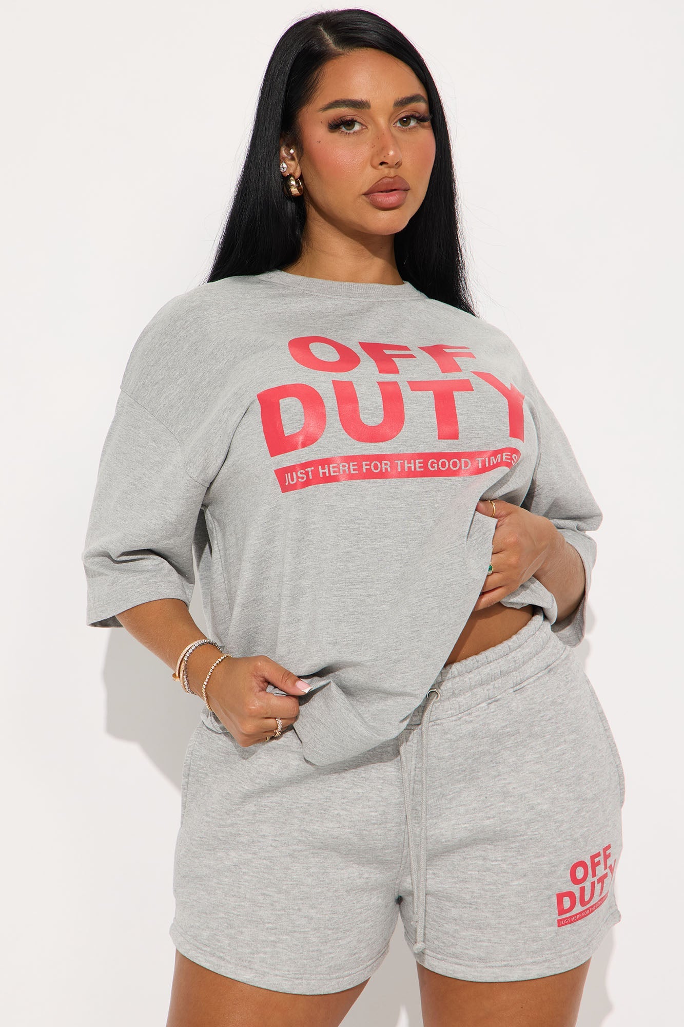 Off Duty Fleece Lounge Short Set - Grey/combo