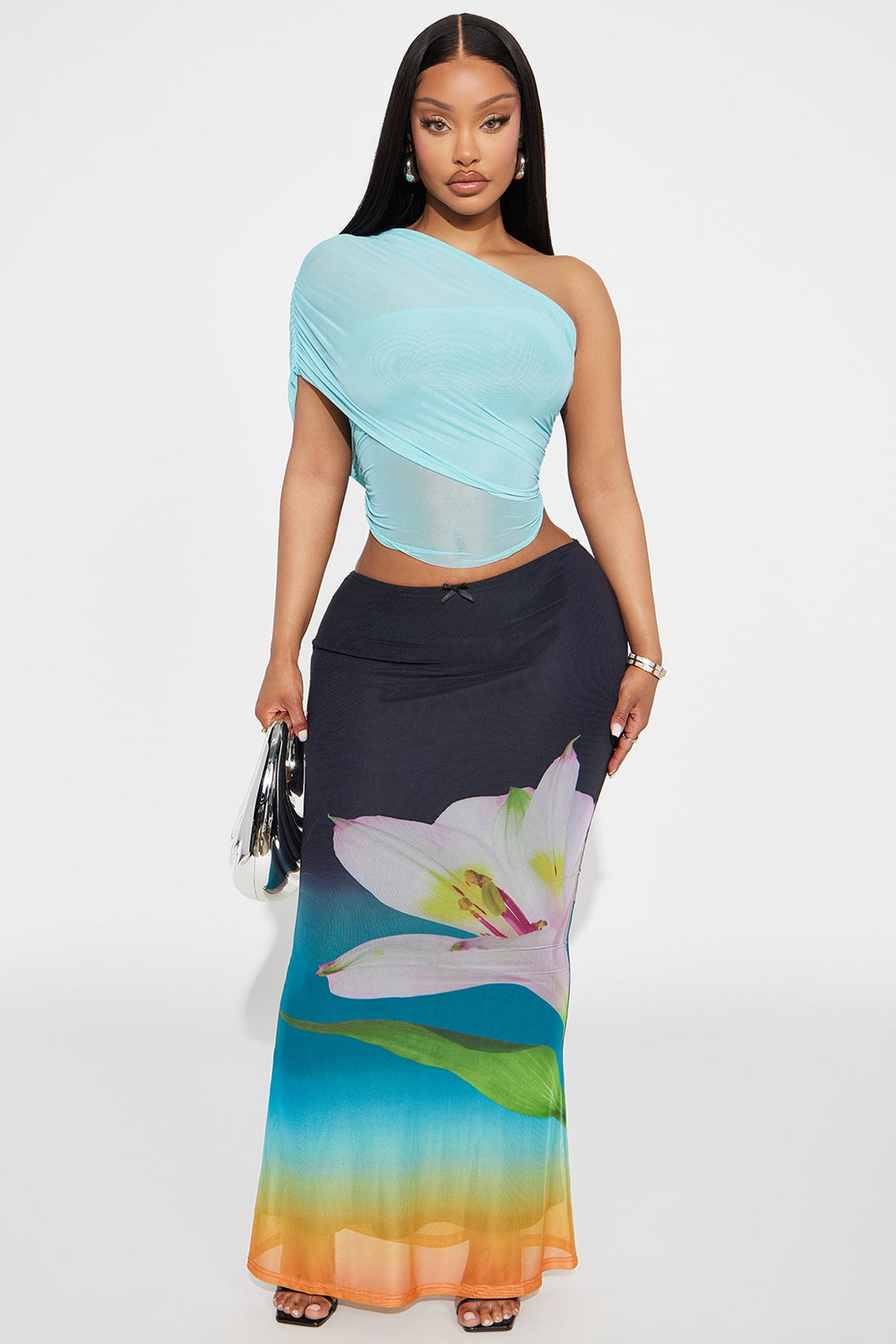 Year Round Mesh One Shoulder Top - Blue