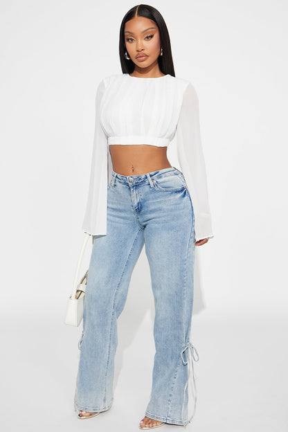 Not Tied Down Wide Leg Denim Jeans - Light Wash
