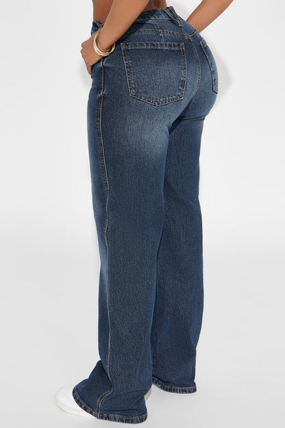 Blissful Blues Curvy Wide Leg Jeans - Dark Wash