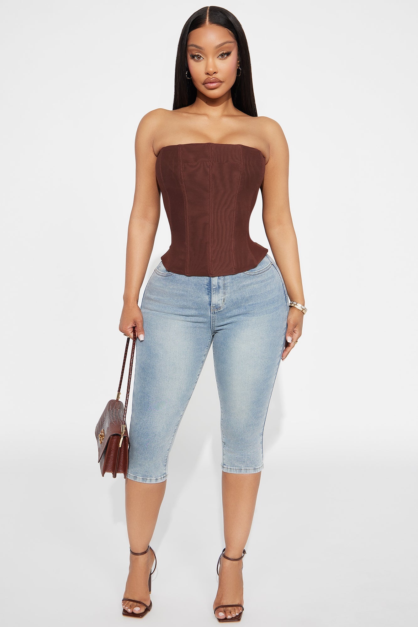 Power Mesh Corset Top - Brown