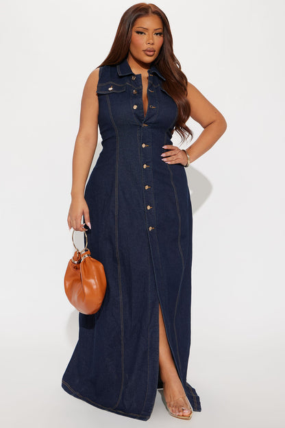 Deandra Denim Stretch Maxi Dress - Dark Denim