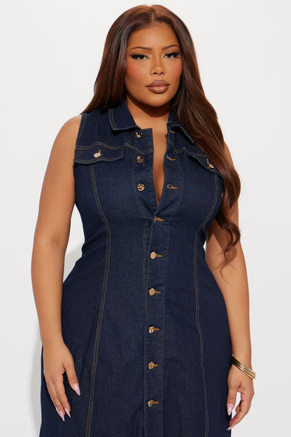 Deandra Denim Stretch Maxi Dress - Dark Denim