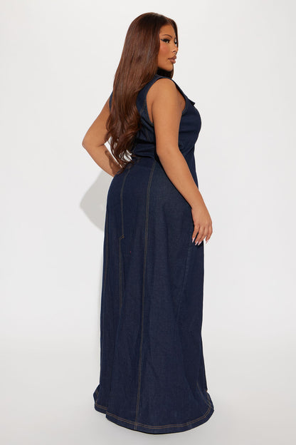 Deandra Denim Stretch Maxi Dress - Dark Denim