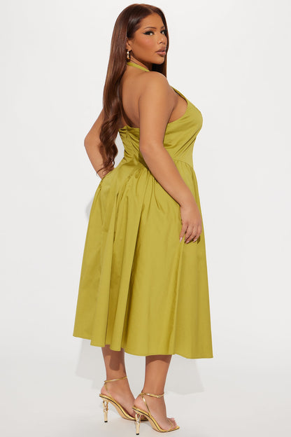 Mara Corset Halter Midi Dress - Chartreuse