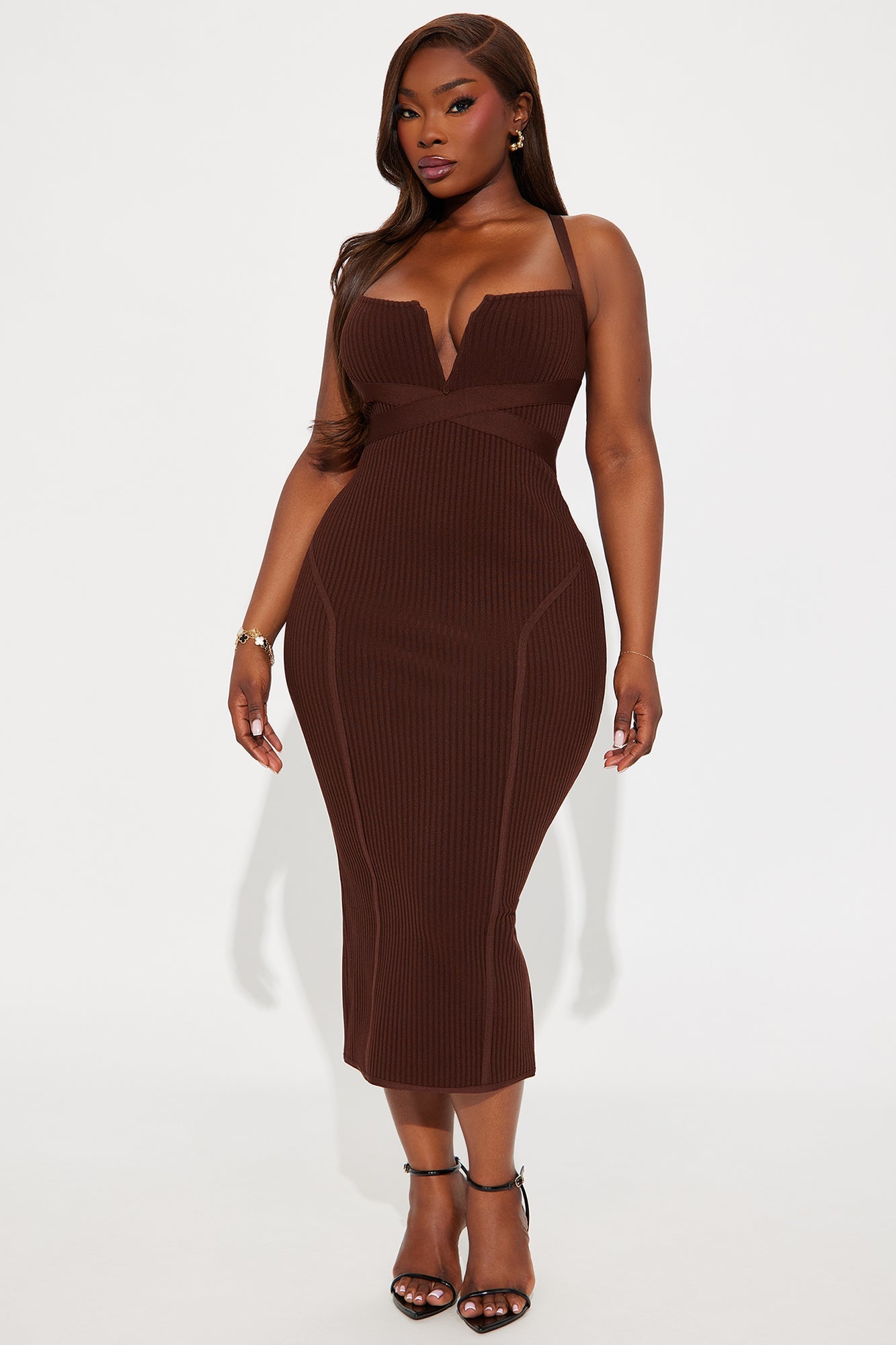 Misty Bandage Midi Dress - Chocolate